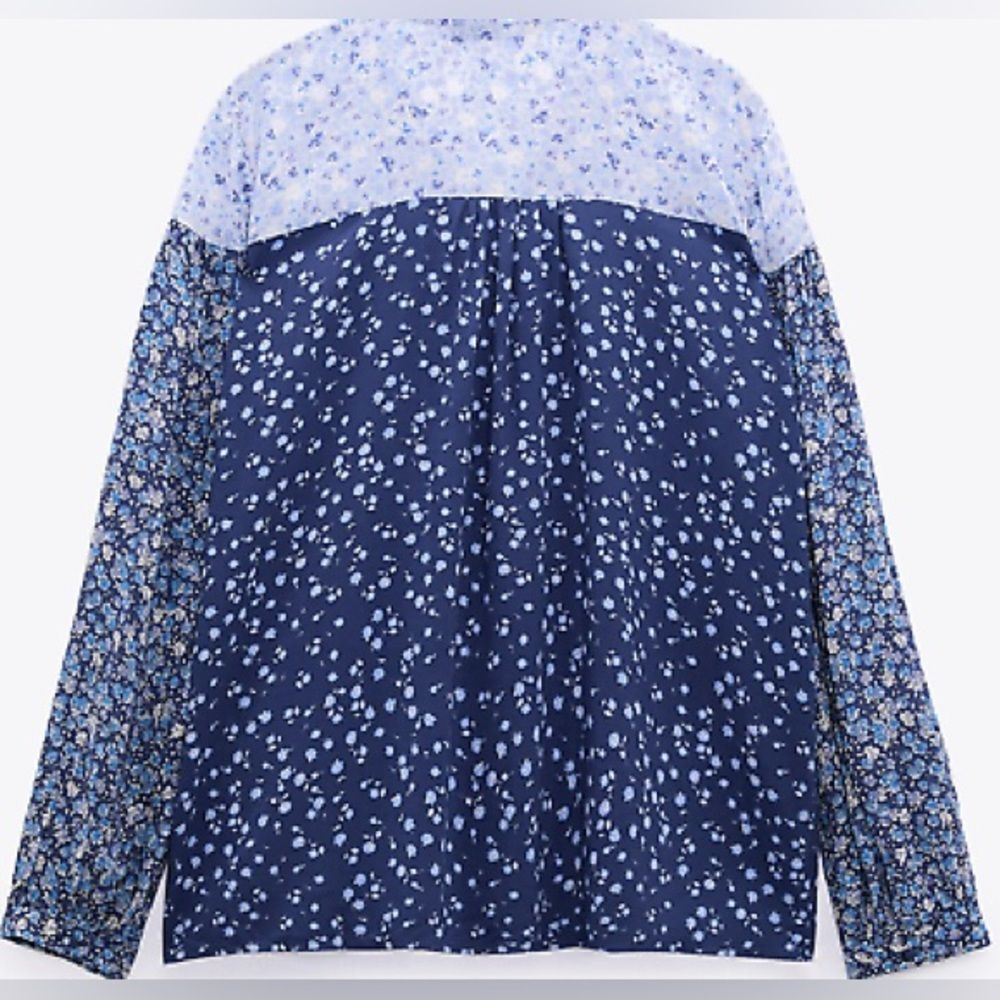 ZARA WOMENS FLORAL PRINT BLOUSE SIZE MEDIUM MULTICOLOR BLUES NWT - Picture 3 of 4